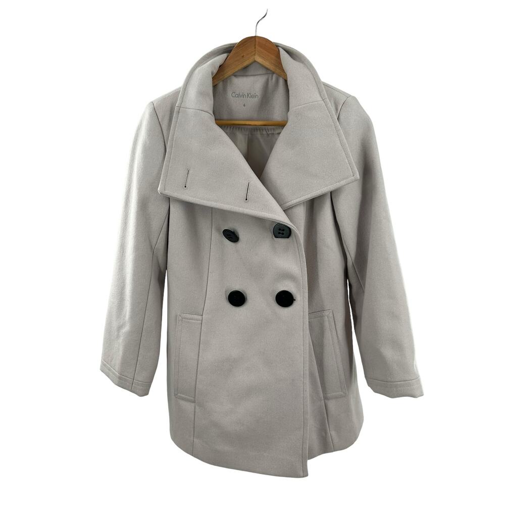 CALVIN KLEIN Beige Wool Blend Pea Coat Jacket‎ Size 4